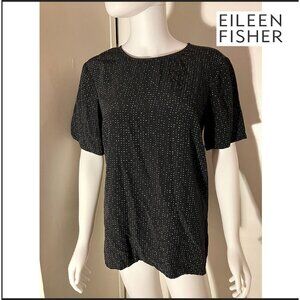 Eileen Fisher S/S sustainable fabric classic tunic top, B+W pattern, S12